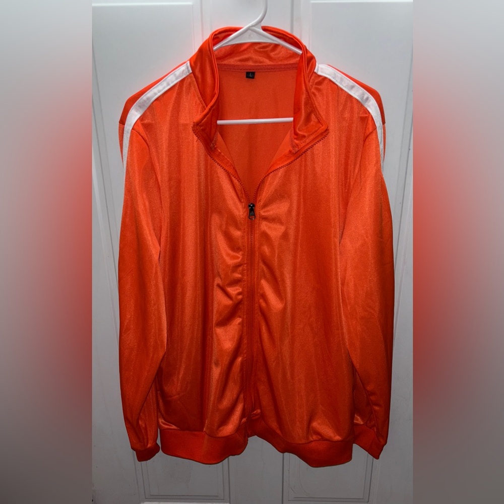 Track Suit 🍊 Orange w/White side stripes. UNISEX Sz.large NWOT - Picture 2 of 12